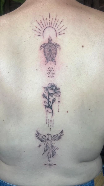Tatouage Tortue Oiseau Fleur